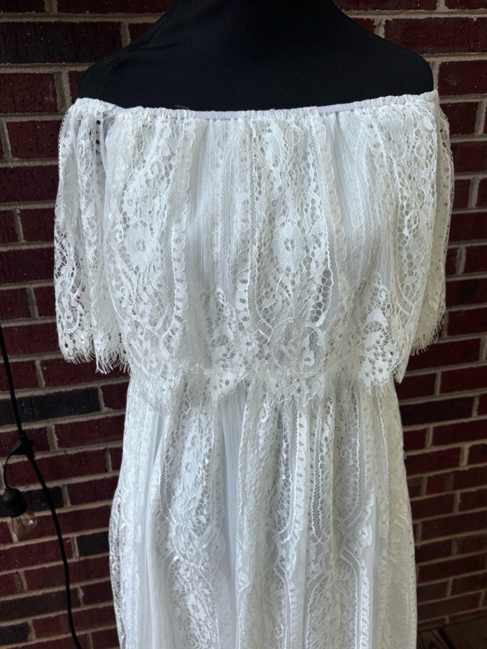 Women’s off Shoulder White Lace Maxi Dress Long Sz L Boho Fairy Coquette - Picture 2 of 15